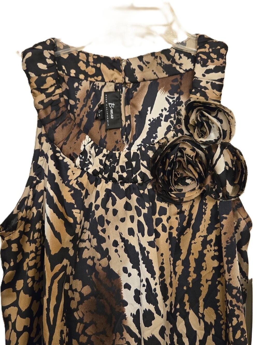 NWT B Wear Embellished Leopard Animal Print Brown Black Blouse - Women's Size L